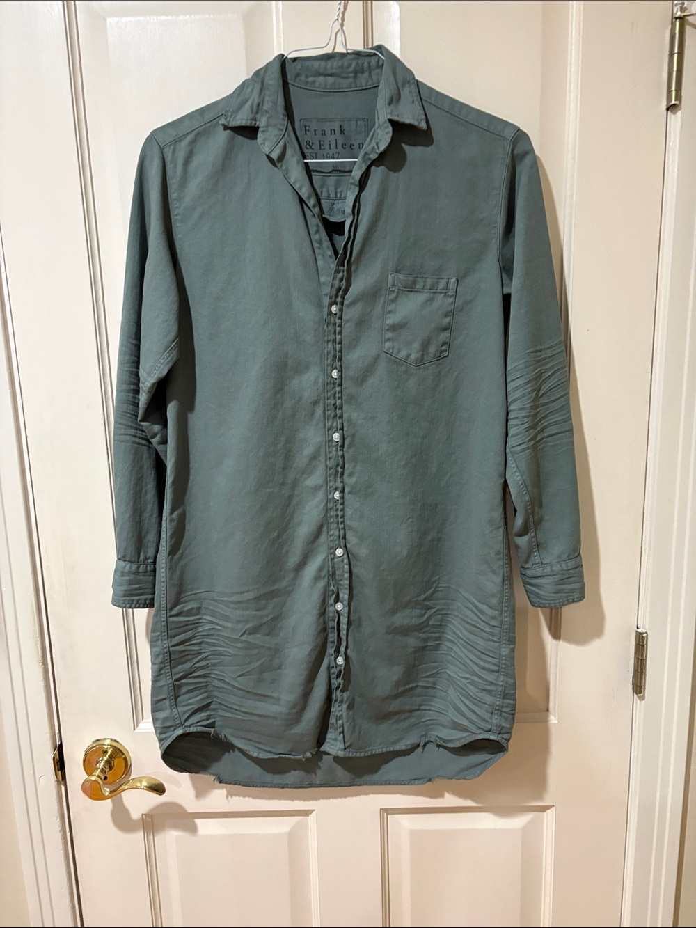 Frank & Eileen Famous Denim Mary Long-Sleeve Dress in Thyme XS